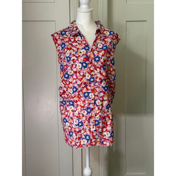 Basic Editions Red Floral Sleeveless Button-Up Top - 4X - Picture 4 of 5